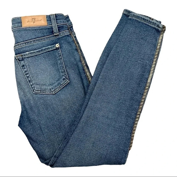 7 For All Mankind Luxe Vintage Skinny Jeans With Metallic Chevron Stripe Size 26 - Picture 6 of 12